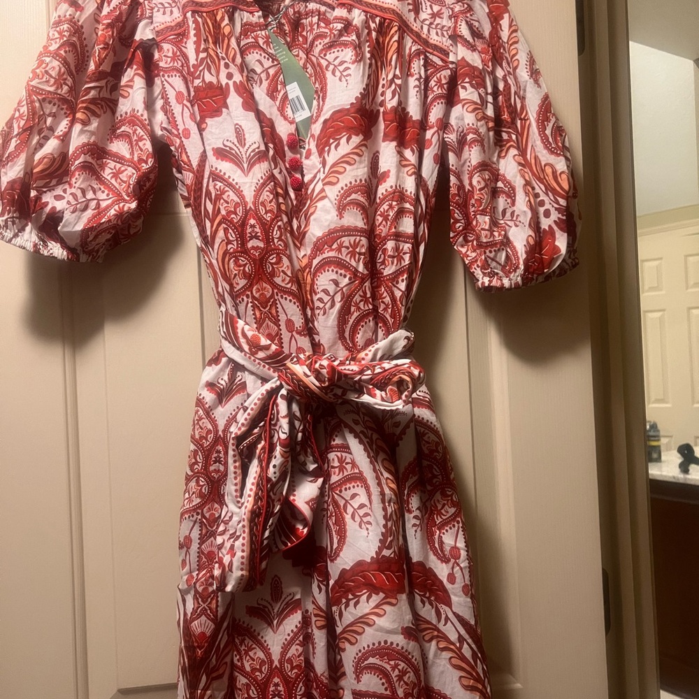 Chic Red and White Floral Long Sleeve Dress